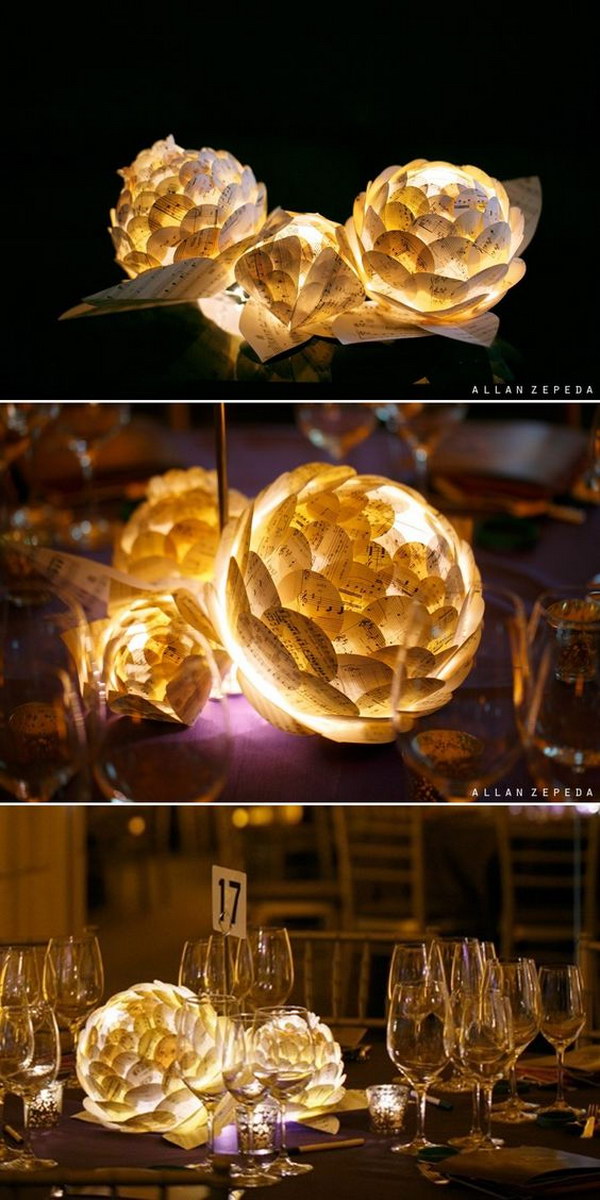 Paper Flowers With LED Lamp Inside Centerpieces 