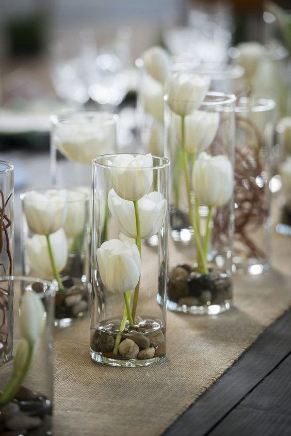 Vases Filled with White Tulips 