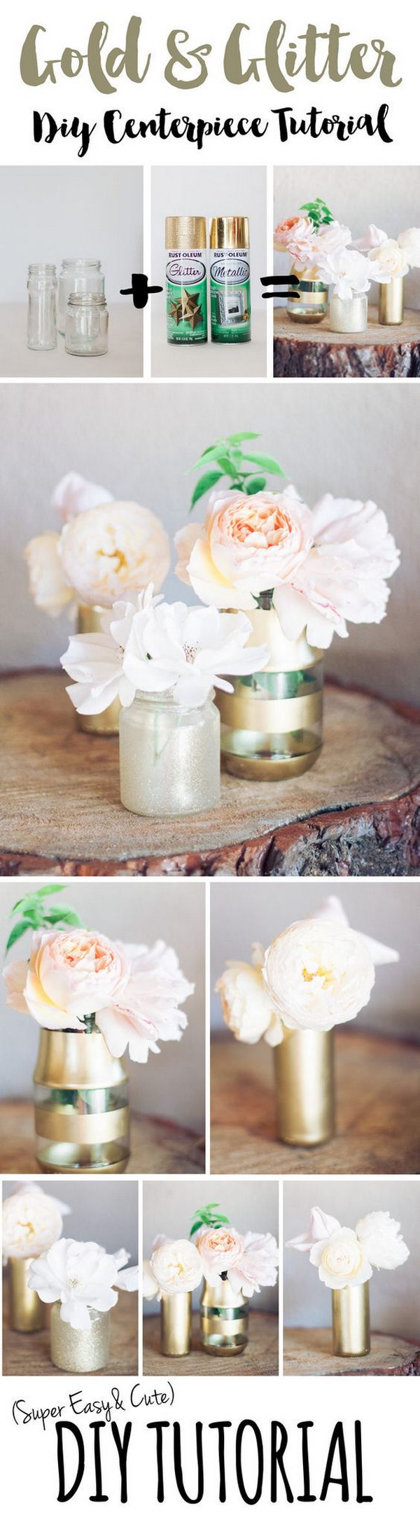 DIY Gold Glitter Bottle Vase 