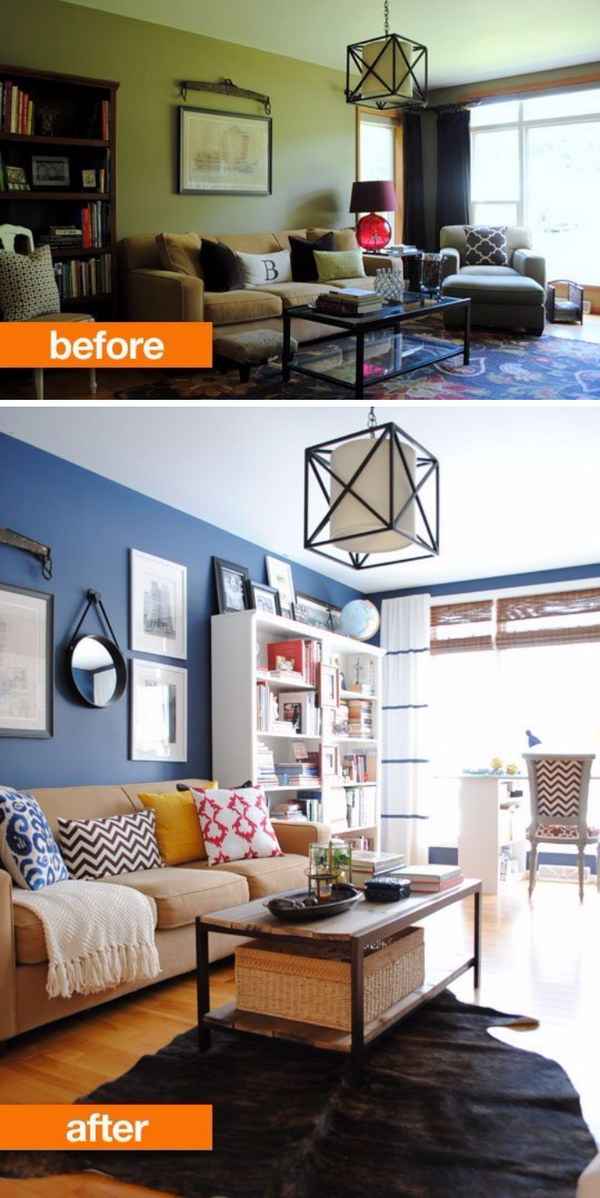 Affordable Upgrade: Make the Dull Living Room Fresh and Fun with Paint. 