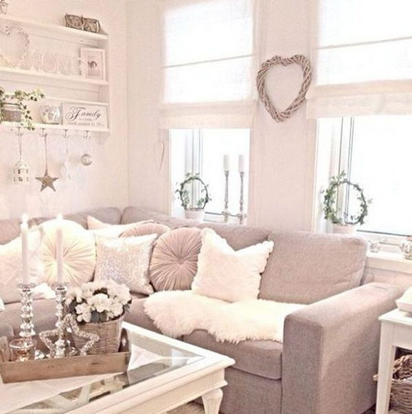 Shabby Chic Living Room with Grey Sofa 